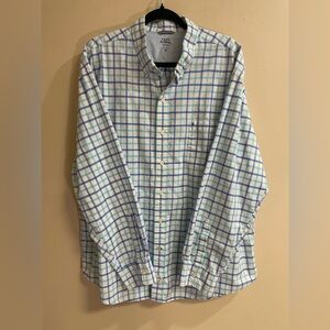Izod Saltwater Collection Newport Oxford LS BD blue white plaid Men’s size XXL